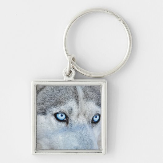 Sluiting Siberian Husky met Blue Eyes Sleutelhanger (Voorkant)