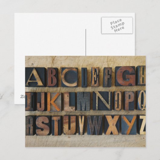 Sluiting van alfabet op letterdruk 2 briefkaart (Voorkant / Achterkant)