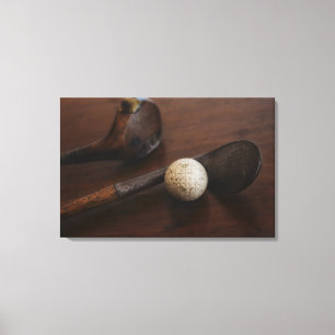 Sluiting van antiek golfclubs en golfbal canvas afdruk