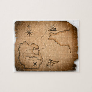 Sluiting van de antiek wereldkaart met de vaarrout legpuzzel