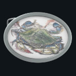 Sluiting van de blauwe krab gesp<br><div class="desc">Het afbeelding van de blauwe krab werd gemaakt met pen en inkt en acrylverf op waterverf papier.</div>