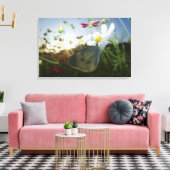 Sluiting van de vlinder op bloemen canvas afdruk (Insitu (Woonkamer))