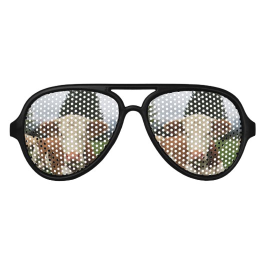 Sluiting van een bruine en witte koe aviator zonnebril (Voorkant)