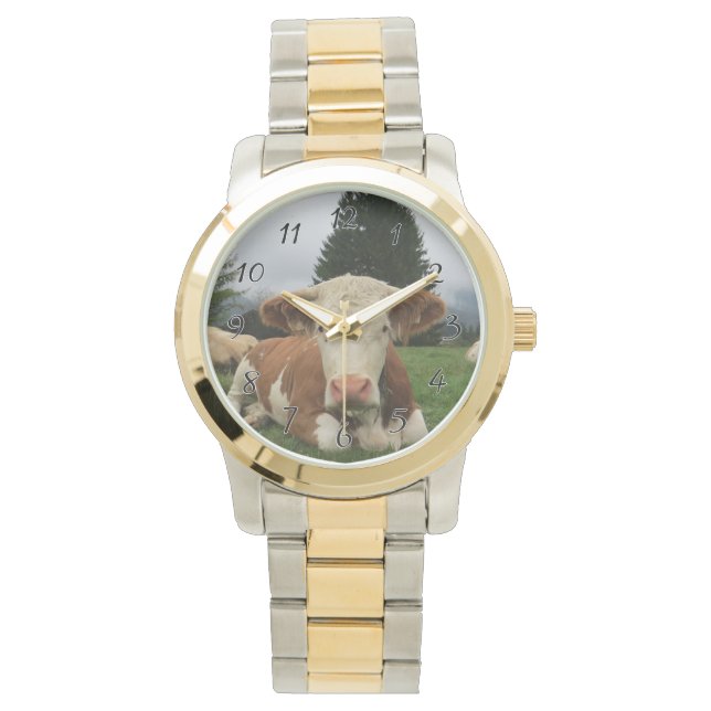 Sluiting van een bruine en witte koe horloge (Voorkant)