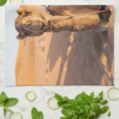 Sluiting van een grappige kameel in de woestijn va theedoek (Gevouwen)