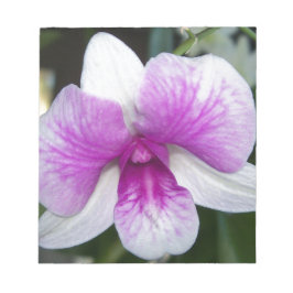 sluiting van een mooie paarse en witte orchidee notitieblok