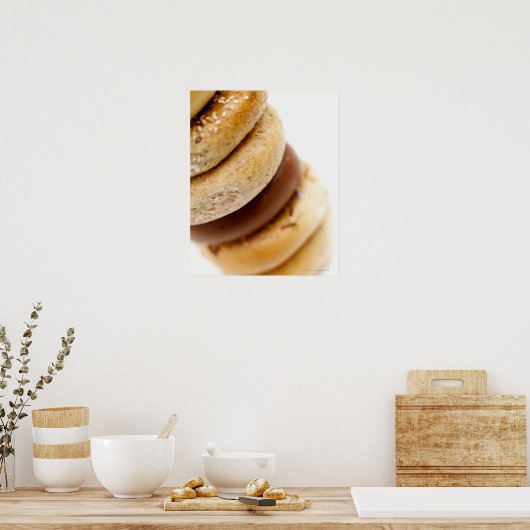 Sluiting van een stapel geassembleerde bagels poster (Keuken)