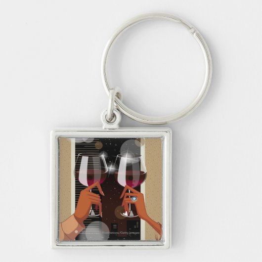 Sluiting van een stel met een wijnbril sleutelhanger (Voorkant)