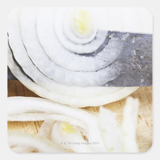 sluiting van een ui die in plakken wordt gesneden vierkante sticker (Voorkant)