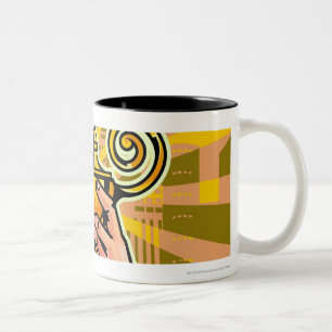 Sluiting van een zakenman met een magische lamp tweekleurige koffiemok