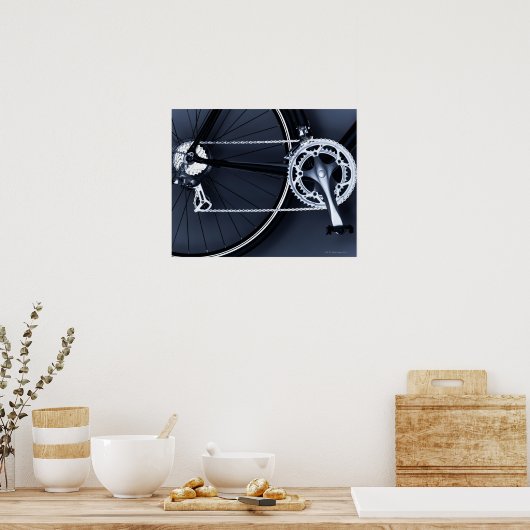 Sluiting van fietsketen, pedaal en tandwielen poster (Keuken)