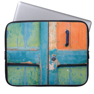 SLUITING VAN HET UITZICHT VAN BLAUW EN GROENHOUDER LAPTOP SLEEVE