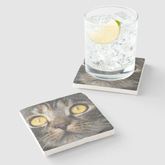 Sluiting van kat met gele ogen stenen onderzetter (Zijkant)