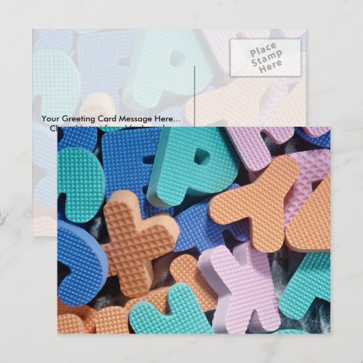 Sluiting van schuimletters voor kinderen briefkaart (Voorkant / Achterkant)