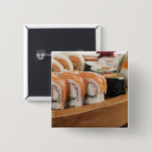 Sluiting van sushi in een platter vierkante button 5,1 cm (Voorkant /achterkant)