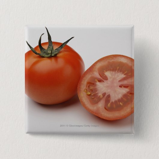 Sluiting van twee tomaten vierkante button 5,1 cm (Voorkant)