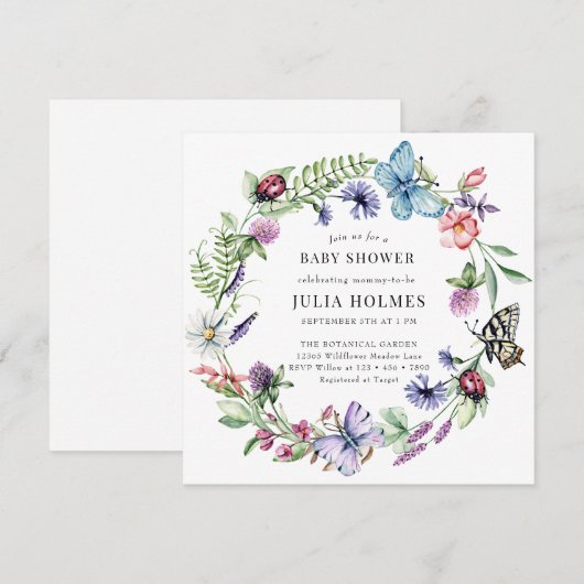 Sluiting van wilde bloemen voor babyfeestje met vl kaart (Voorkant / Achterkant)