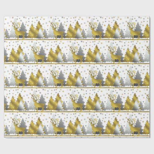 Sluitingen met zilver en gouden rendierkerstfeestj cadeaupapier (Vlak)