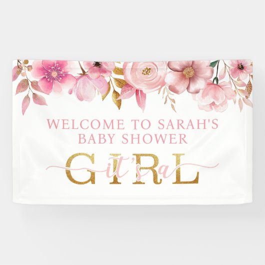 Sluitingsbanner met roze bloemen voor een baby sho spandoek (Horizontaal)