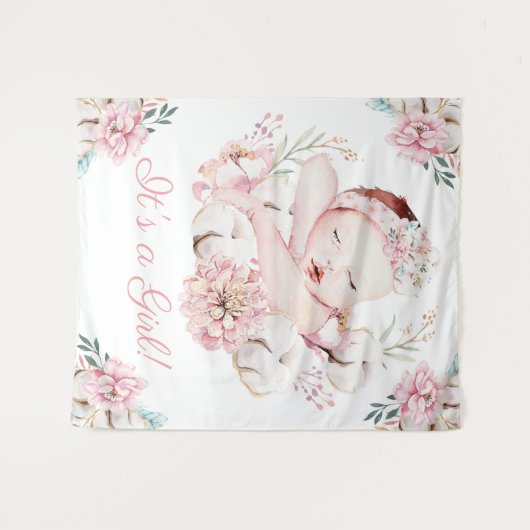 Sluitingsbanner voor baby shower met meisje wandkleed (Voorkant (horizontaal))