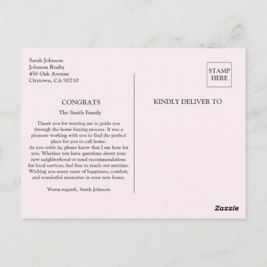 Sluitingsdag Nieuwe Woning Vastgoed Makelaar Briefkaart (Achterkant)