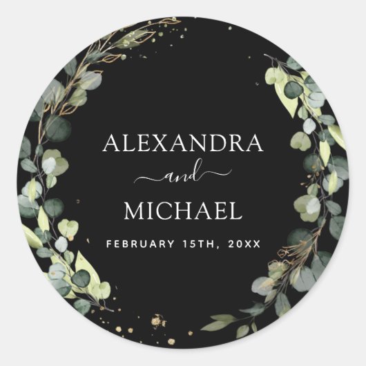 Sluitseal Eucalyptus Black Greenery Succulent Ronde Sticker (Voorkant)