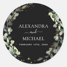 Sluitseal Eucalyptus Black Greenery Succulent Ronde Sticker