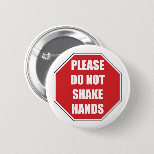 Sluitteken handen niet schudden ronde button 5,7 cm (Voorkant /achterkant)