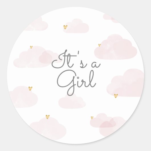 Sluitzegel it's a girl roze wolken ronde sticker (Voorkant)