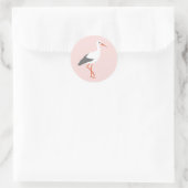 Sluitzegel ooievaar roze ronde sticker (Tas)