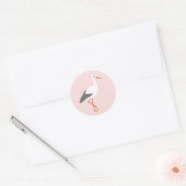 Sluitzegel ooievaar roze ronde sticker (Envelop)