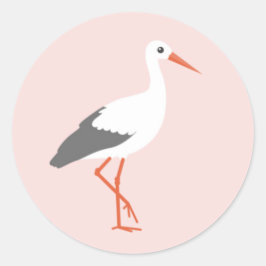 Sluitzegel ooievaar roze ronde sticker
