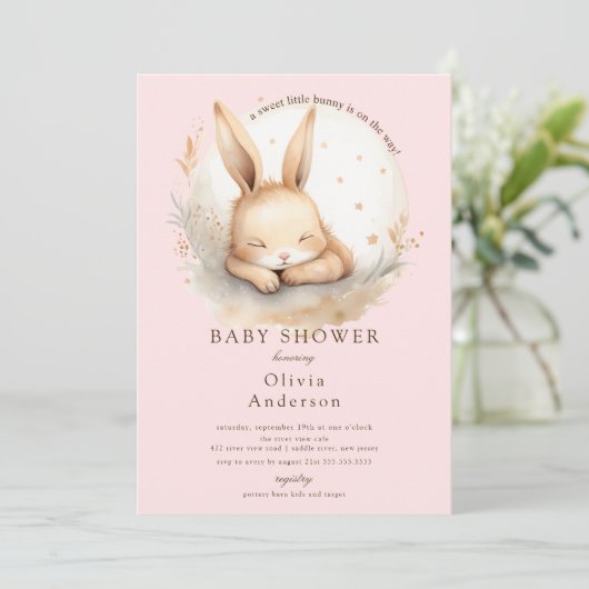 Slumber Bunny Meisjes Baby shower Kaart (Staand voorkant)