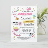 Slumber en Sluepover Party Birthday Invitation Kaart (Staand voorkant)