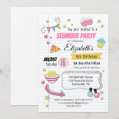 Slumber en Sluepover Party Birthday Invitation Kaart (Voorkant / Achterkant)