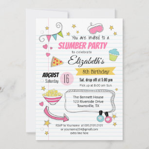 Slumber en Sluepover Party Birthday Invitation Kaart