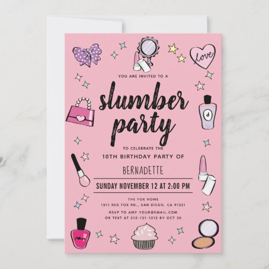 Slumber Makeup Spa Party Roze Meisje Verjaardag Kaart (Voorkant)