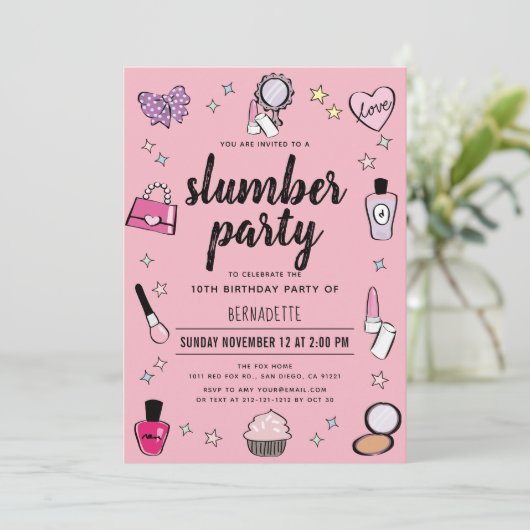 Slumber Makeup Spa Party Roze Meisje Verjaardag Kaart (Staand voorkant)
