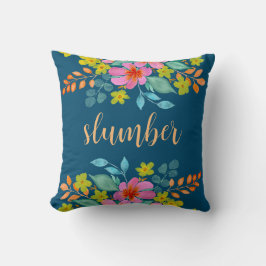 "Slumber" Met Moderne Waterverf Bloemen Op Blauwgr Kussen