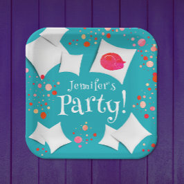 Slumber-partij kleurrijke kat en Kussens Papieren Bordje