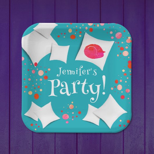 Slumber-partij kleurrijke kat en Kussens Papieren Bordje