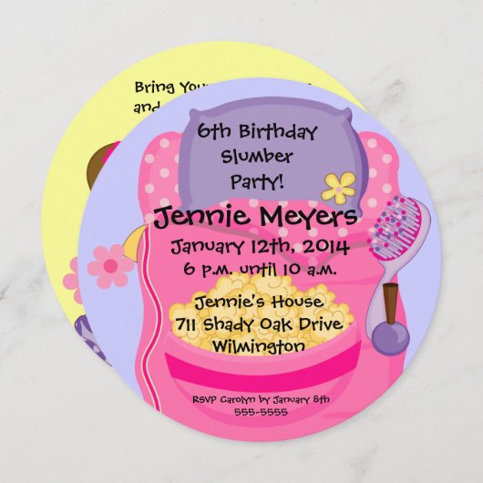 Slumber-partij: uitnodiging (Voorkant / Achterkant)