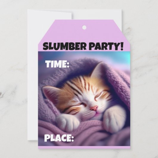 SLUMBER PARTIJCUTE SLEEPING CAT INVITATIONS KAART (Voorkant)