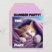 SLUMBER PARTIJCUTE SLEEPING CAT INVITATIONS KAART (Voorkant / Achterkant)