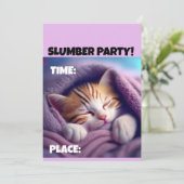 SLUMBER PARTIJCUTE SLEEPING CAT INVITATIONS KAART (Staand voorkant)