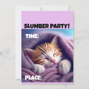 SLUMBER PARTIJCUTE SLEEPING CAT INVITATIONS KAART