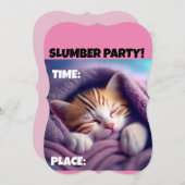 SLUMBER PARTIJCUTE SLEEPING CAT INVITATIONS KAART (Voorkant / Achterkant)