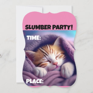 SLUMBER PARTIJCUTE SLEEPING CAT INVITATIONS KAART