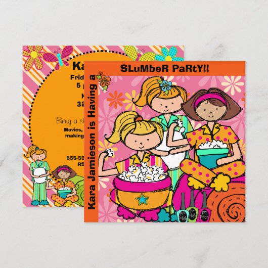 Slumber Party Birthday Gepersonaliseerd uitnodigin Kaart (Voorkant / Achterkant)