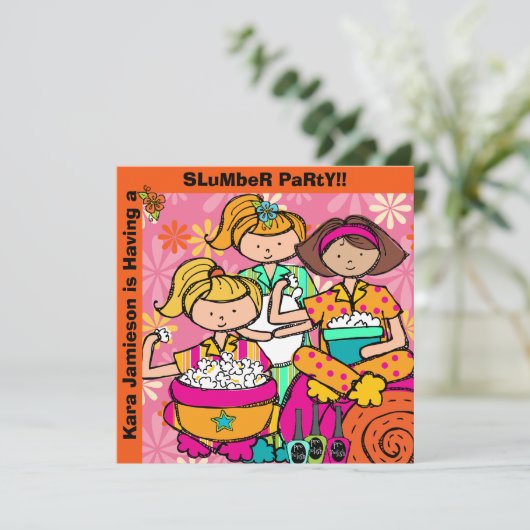 Slumber Party Birthday Gepersonaliseerd uitnodigin Kaart (Staand voorkant)